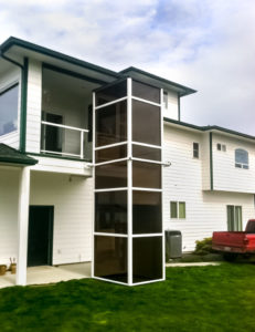 Outdoor white Genesis Enclosure in family residence in Sequim, WA, USA